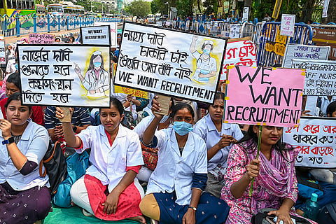 Nurses protest for permanent in Kolkata