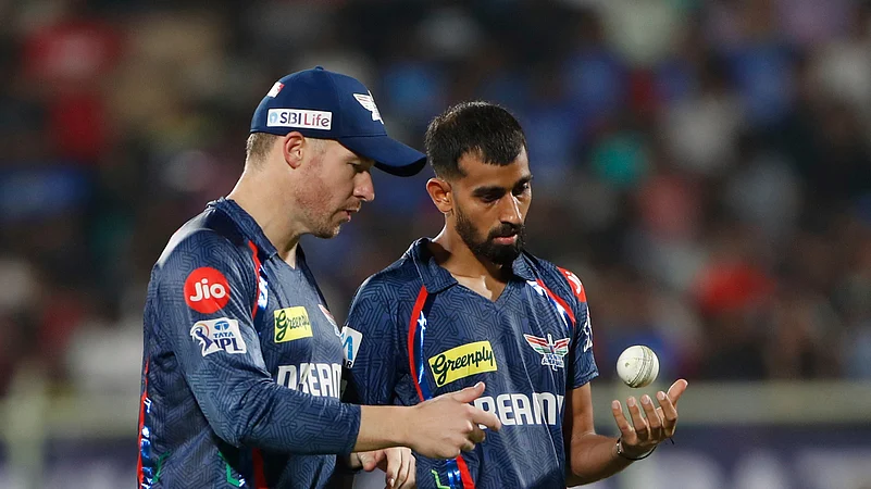 Lucknow Super Giants Prince Yadav and David Miller talk. AP