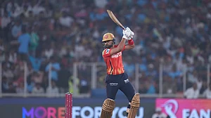 AP Photo/Ajit Solanki : Punjab Kings' captain Shreyas Iyer plays a shot during the Indian Premier League cricket match between Gujarat Titans and Punjab Kings at Narendra Modi Stadium in Ahmedabad.