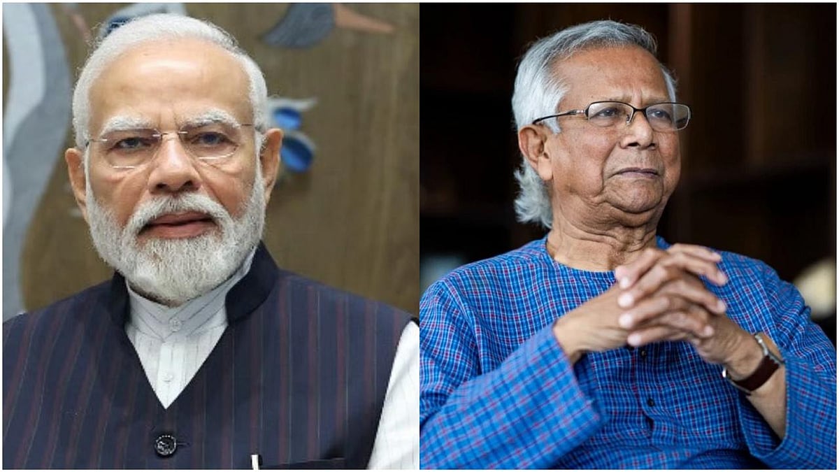 PM Narendra Modi (L) and interim Bangladesh govt's chief adviser Mohammad Yunus (R) - X/AP