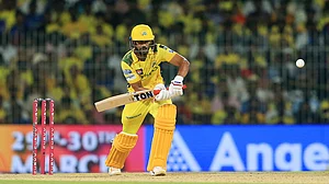 AP Photo/R. Parthibhan : Chennai Super Kings' captain Ruturaj Gaikwad bats during the Indian Premier League cricket match between Chennai Super Kings and Mumbai Indians in Chennai.