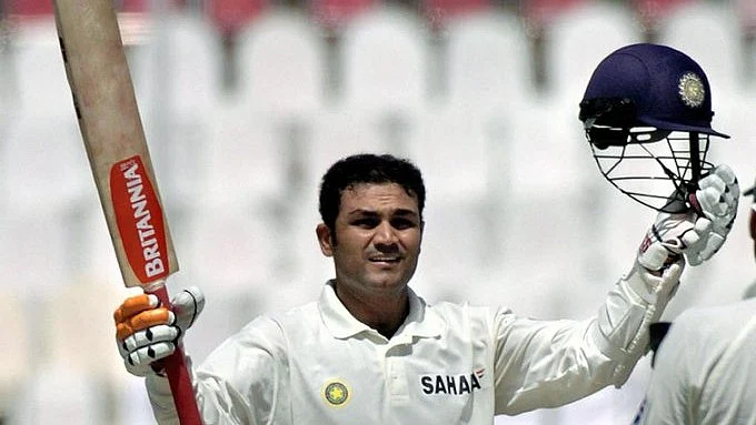 Virender Sehwag celebrating during his iconic 309 in Multan