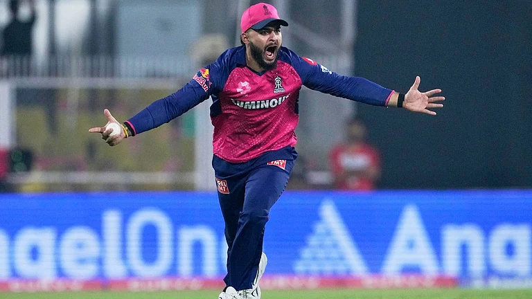 Riyan Parag celebrates - AP/Anupam Nath