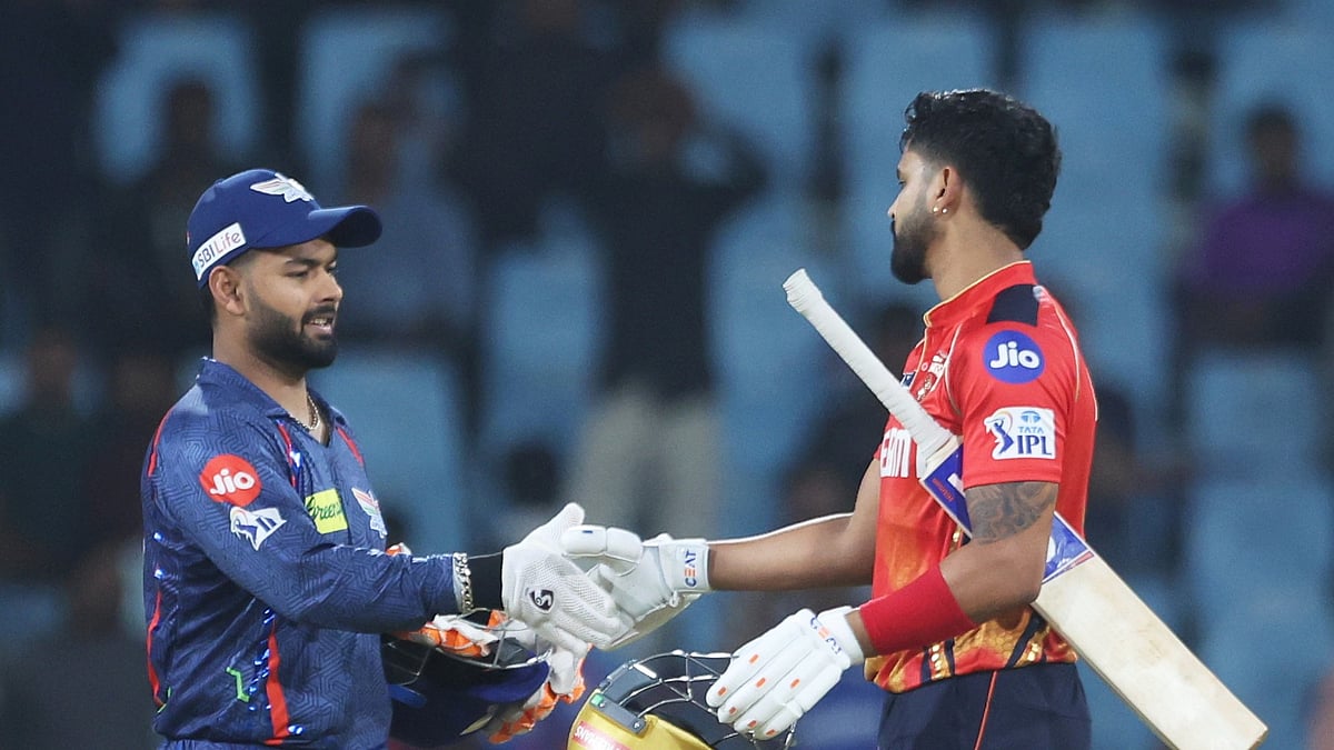 AP Photo : Lucknow Super Giants' captain Rishabh Pant, left, congratulate Punjab Kings' captain Shreyas Iyer after his team win during the Indian Premier League cricket match between Lucknow Super Giants and Punjab Kings at Atal Bihari Vajpayee Ekana Cricket Stadium in Lucknow.