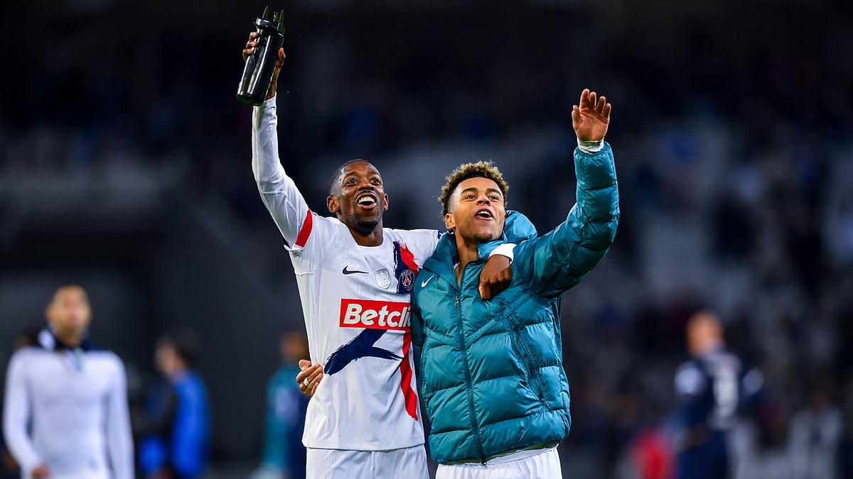 Ousmane Dembele and Desire Doue celebrate after inspiring the turnaround on Tuesday