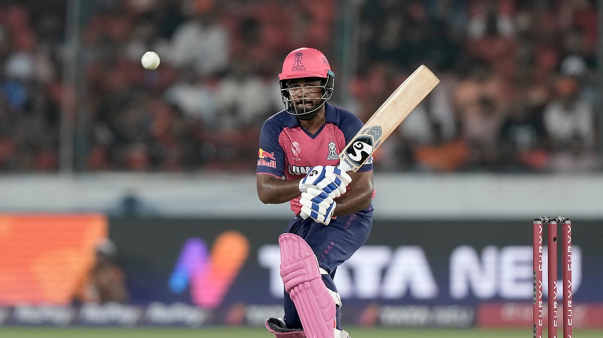 Rajasthan Royals' Sanju Samson plays a shot during their Indian Premier League (IPL) 2025 match against SunRisers Hyderabad in Hyderabad on March 23, 2025. - | AP Photo
