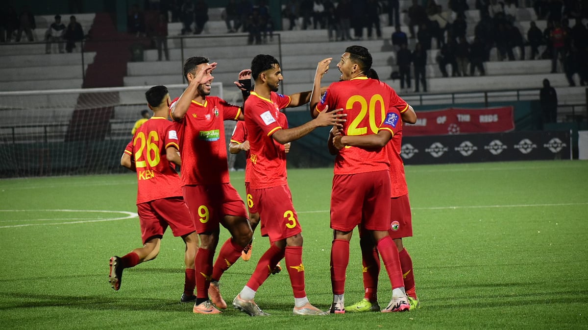 X/Ileague_aiff : Aizawl FC players celebrate.