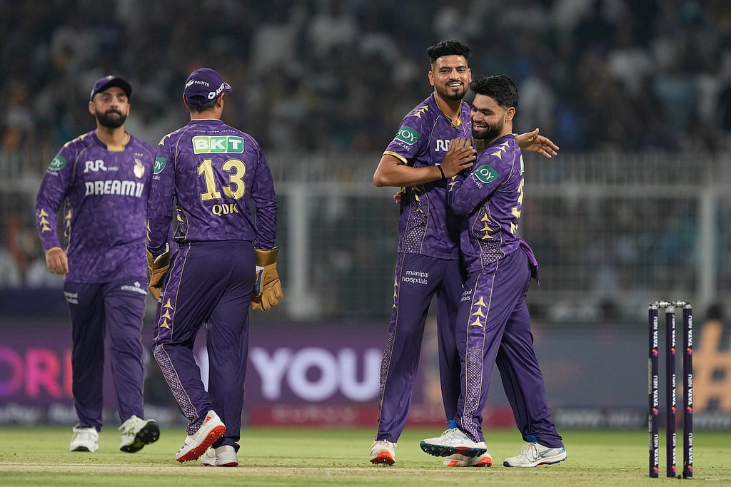 AP/Bikas Das : KKR players celebrate.