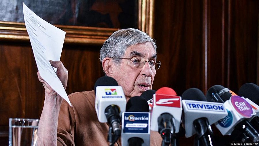 Screengrab from the press conference : Arias also hinted that it may be due to his rapprochement with China during the time he was president from 2006 to 2010.
