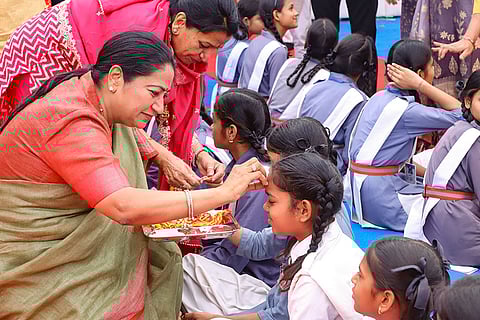 Delhi CM at a school on Maha Ashtami