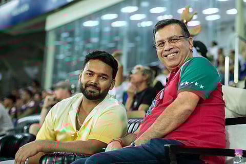Rishabh Pant (left) is all smiles with LSG owner Sanjiv Goenka at the MBSG vs JFC game.