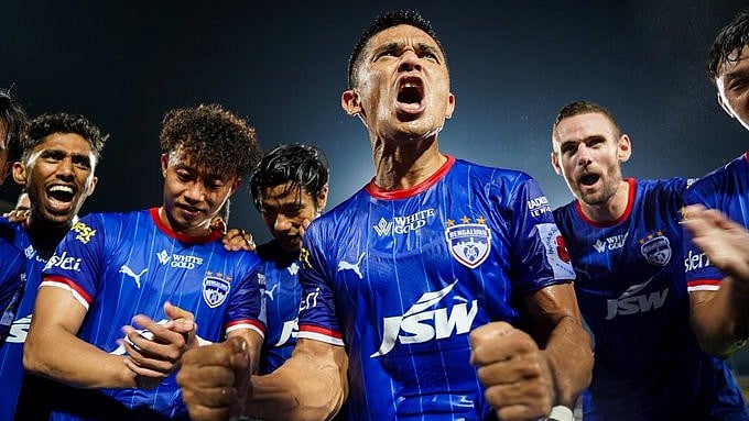 Bengaluru FC Vs Mohammedan Sporting LIVE Score, AIFF Super Cup 2025: Sunil Chhetri celebrates with his Bengaluru FC teammates - X/Bengaluru FC
