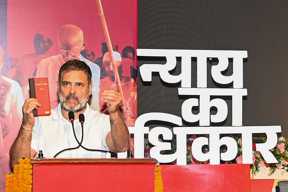 | Photo: PTI : Samvidhan Suraksha Sammelan