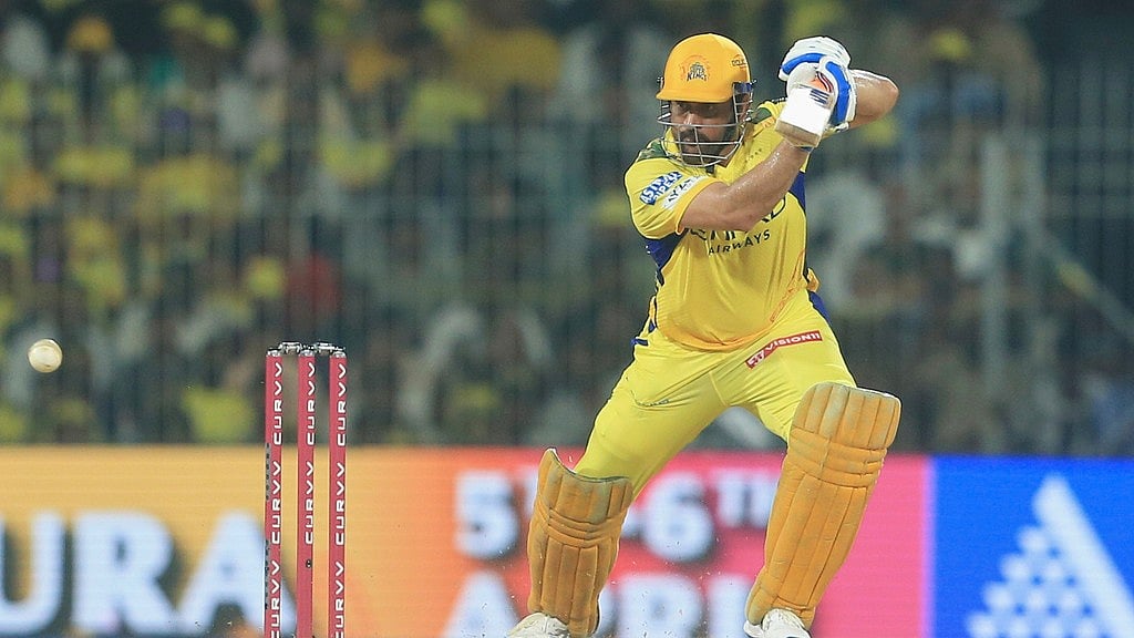 AP : Chennai Super Kings' Mahendra Singh Dhoni plays a shot during the Indian Premier League match against Delhi Capitals.