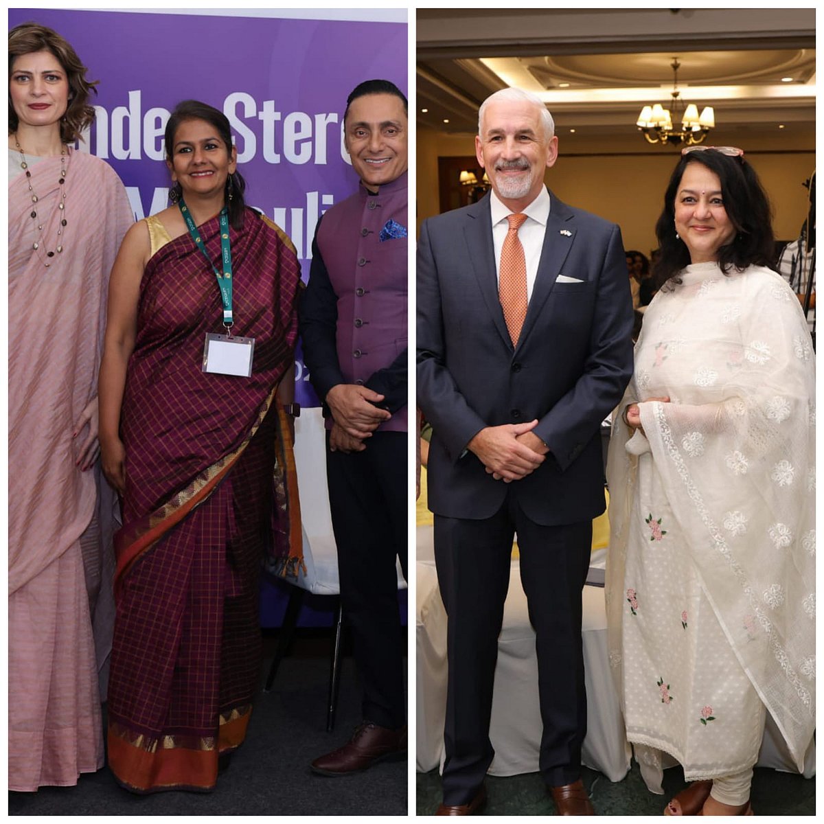 Sara Abdullah Pilot and Lora Krishnamurthi Prabhu with Rahul Bose and Shombi Sharp with Rohini Nilekani