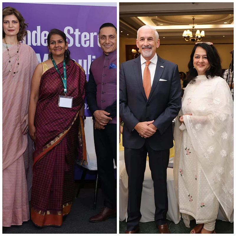 Sara Abdullah Pilot, Lora Krishnamurthi Prabhu with Rahul Bose and Shombi Sharp with Rohini Nilekani