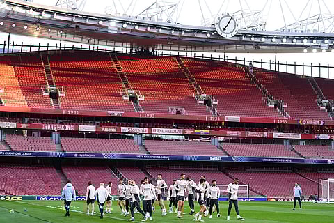 Real Madrid players during a training session