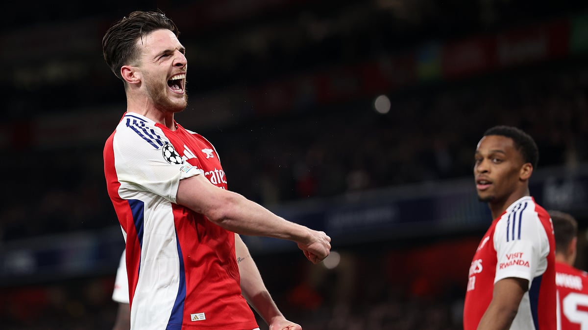 Declan Rice celebrates after scoring his second goal