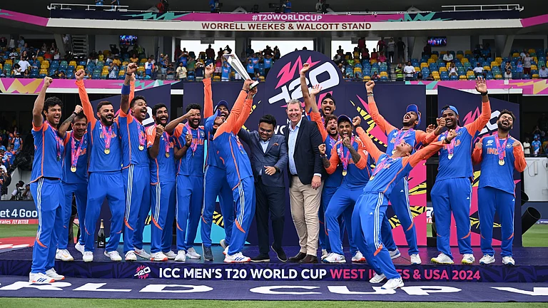 Indian men's cricket team celebrating after winning the ICC T20 World Cup 2024. - Photo: X | BCCI