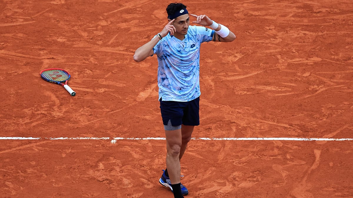 Alejandro Tabilo celebrates his win over Novak Djokovic