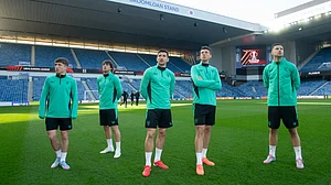 Photo: X | Athletic Club : Athletic Bilbao team players during a practice session at Ibrox Stadium in Glasgow.