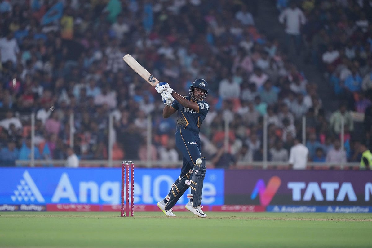  (AP Photo/Ajit Solanki)
 : Gujarat Titans' Sai Sudharsan plays a shot during the Indian Premier League cricket match between Gujarat Titans and Rajasthan Royals at Narendra Modi Stadium in Ahmedabad, India, Wednesday, April 9, 2025.

