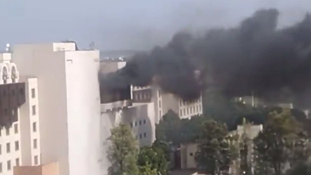Screengrab from a video purportedly from the fire that erupted in Islamabad's Serena hotel.