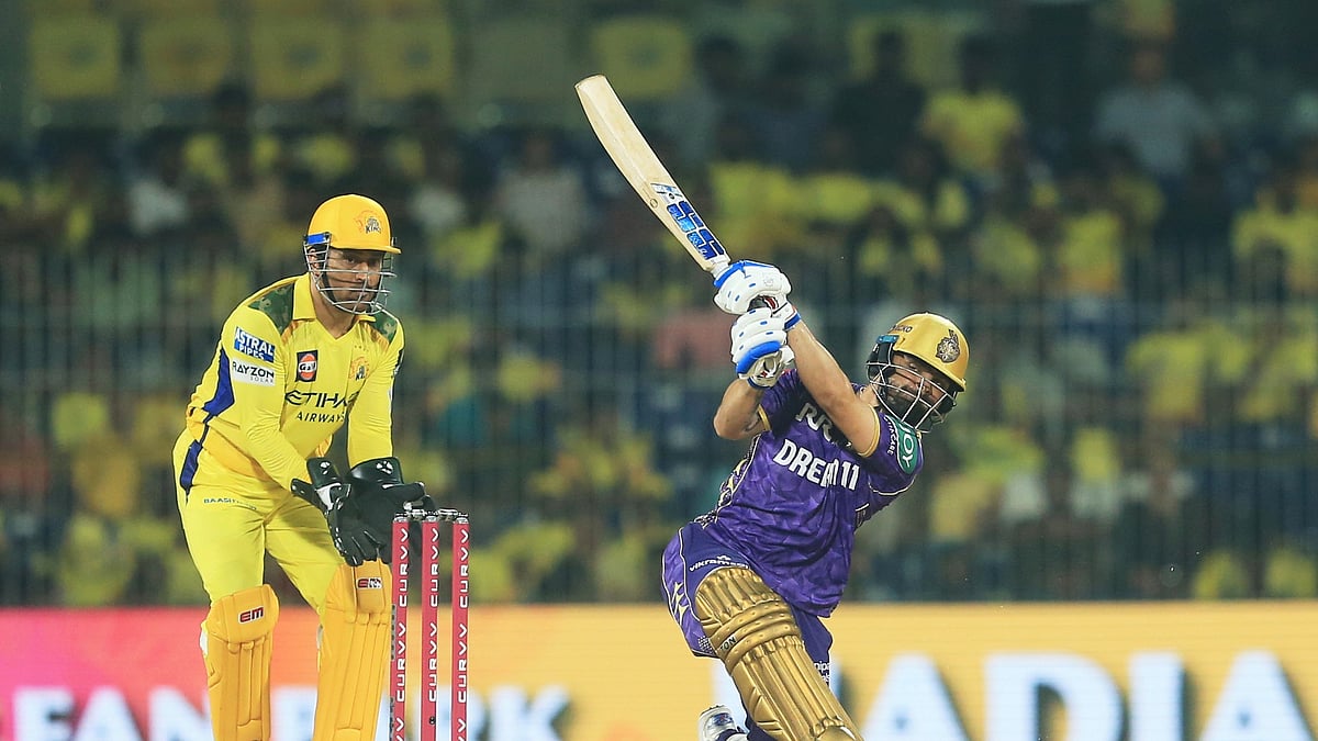 AP Photo/R. Parthibhan : Kolkata Knight Riders' Rinku Singh plays a shot during the Indian Premier League cricket match between Chennai Super Kings and Kolkata Knight Riders at M. A. Chidambaram Stadium in Chennai.