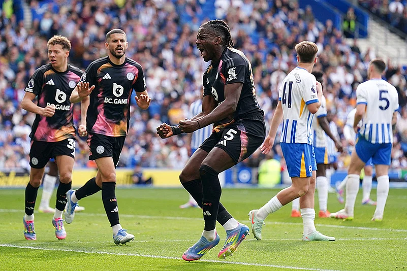 Britain Soccer Premier League Brighton and Hove Albion vs Leicester City: Caleb Okoli