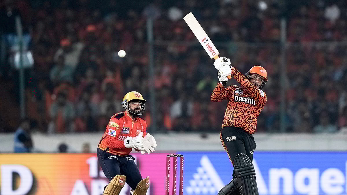 AP Photo/Mahesh Kumar A. : Sunrisers Hyderabad's Abhishek Sharma bats during the Indian Premier League cricket match between Punjab Kings and Sunrisers Hyderabad at Rajiv Gandhi International Cricket Stadium in Hyderabad.