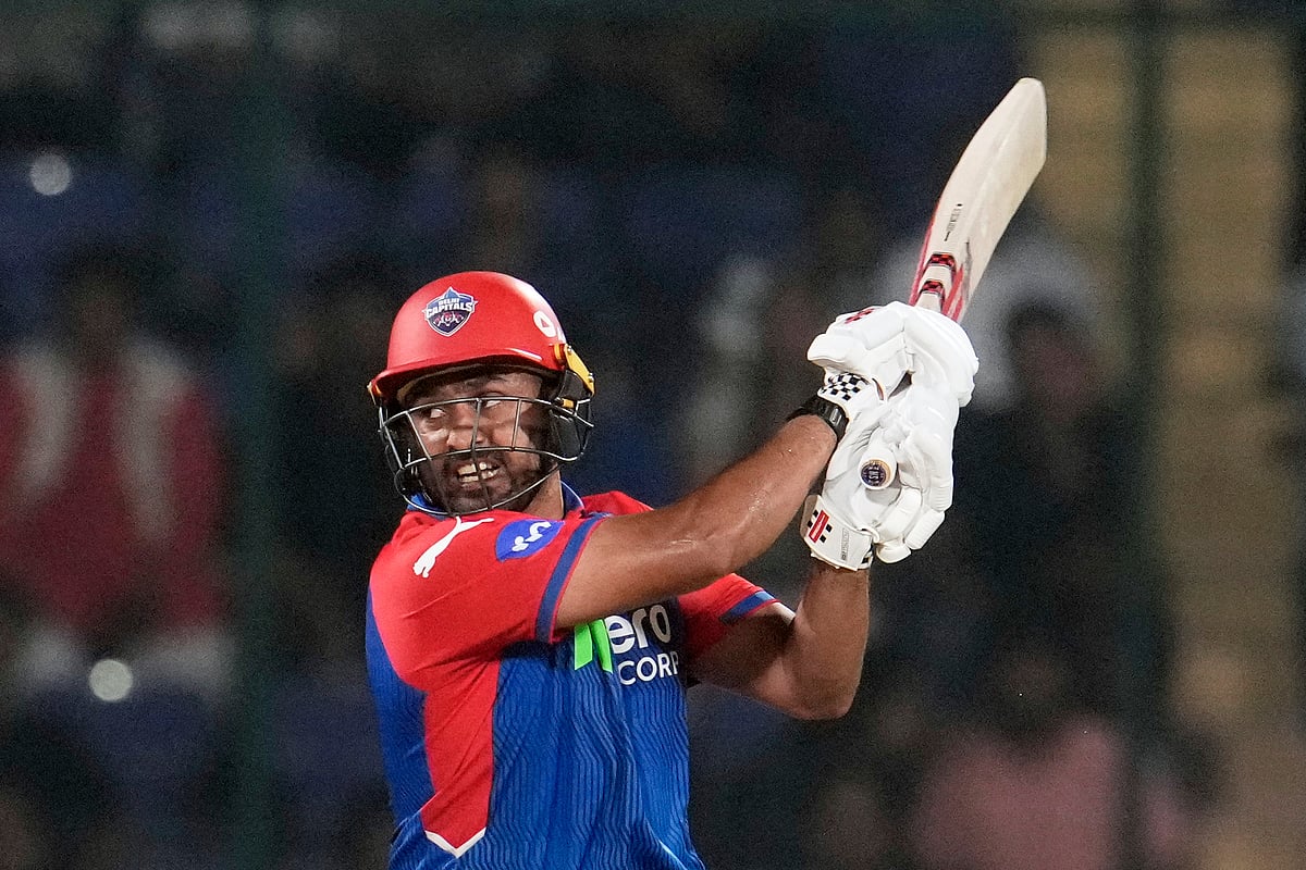 (AP Photo/Manish Swarup)


 : Delhi Capitals' Karun Nair bats during the Indian Premier League cricket match between Delhi Capitals and Mumbai Indians at Arun Jaitley Stadium in New Delhi, India, Sunday, April 13, 2025. 