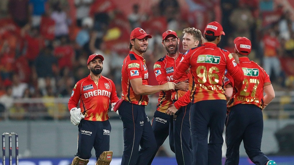 AP/Surjeet Yadav : Punjab Kings players celebrate.