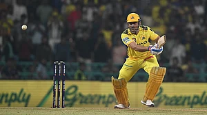 File : Chennai Super Kings captain MS Dhoni in action against Lucknow Super Giants.