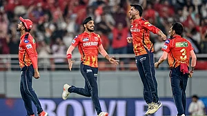 File Photo : Punjab Kings celebrate their win over Kolkata Knight Riders.