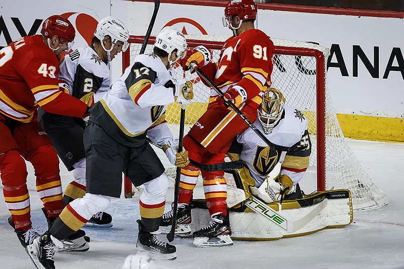 NHL Hockey game Calgary Flames Vs Vegas Golden Knights: Ben Hutton