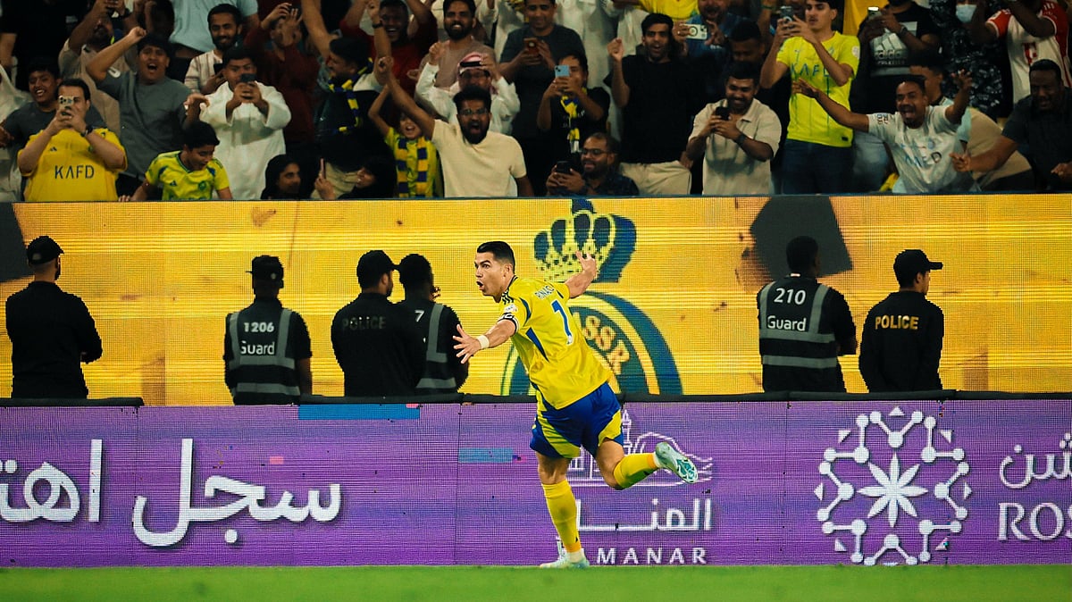 Photo: X | Al-Nassr : Al-Nassr FC player Cristiano Ronaldo celebrating after a goal.