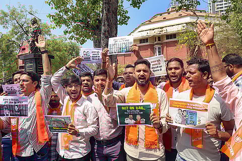 BJP protest against Rahul, Sonia Gandhi