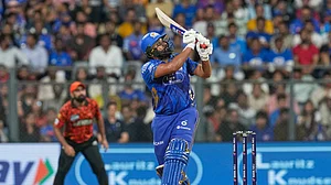 AP Photo/Rajanish Kakade : Mumbai Indians' Rohit Sharma bats during the Indian Premier League cricket match between Mumbai Indians and Sunrisers Hyderabad at Wankhede Stadium in Mumbai.