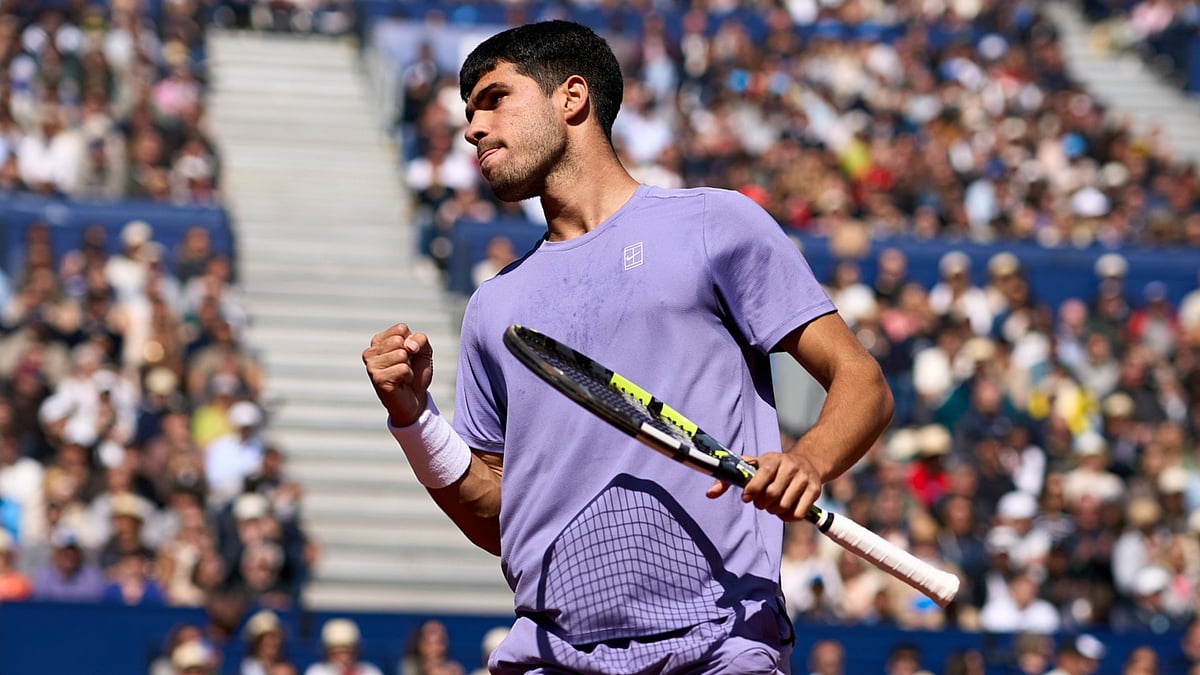 Carlos Alcaraz celebrates in Barcelona