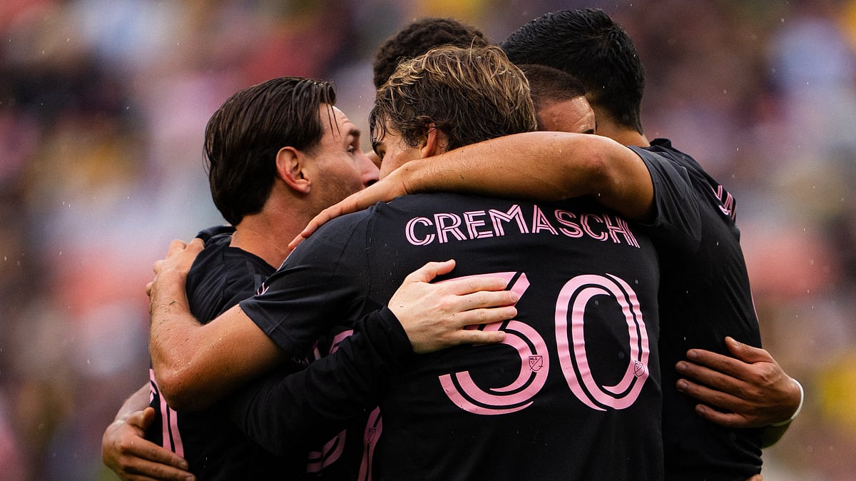 | Photo: X/MLS : Inter Miami's Benjamin Cremaschi celebrates after scoring against Columbus Crew.