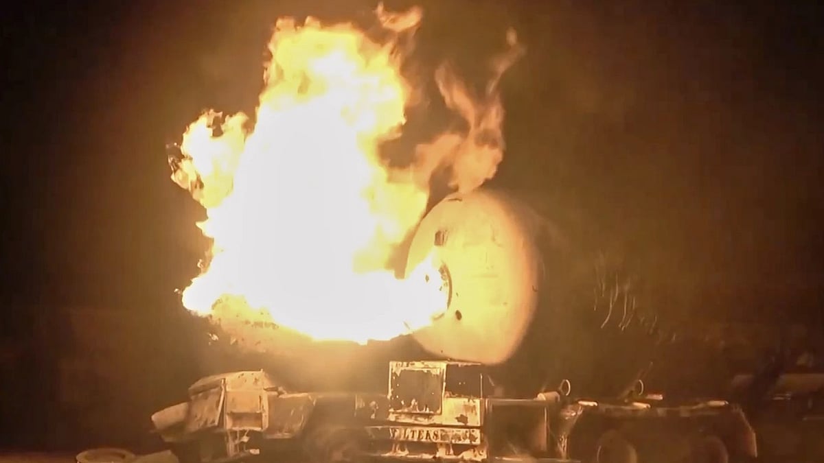 | AP : In this photo taken from video released by Al Masirah TV channel shows a burning oil tanker after U.S. airstrikes targeted the Ras Isa oil port held by Yemen's Houthi rebels in Hodeida, Yemen, Friday, April 18, 2025.