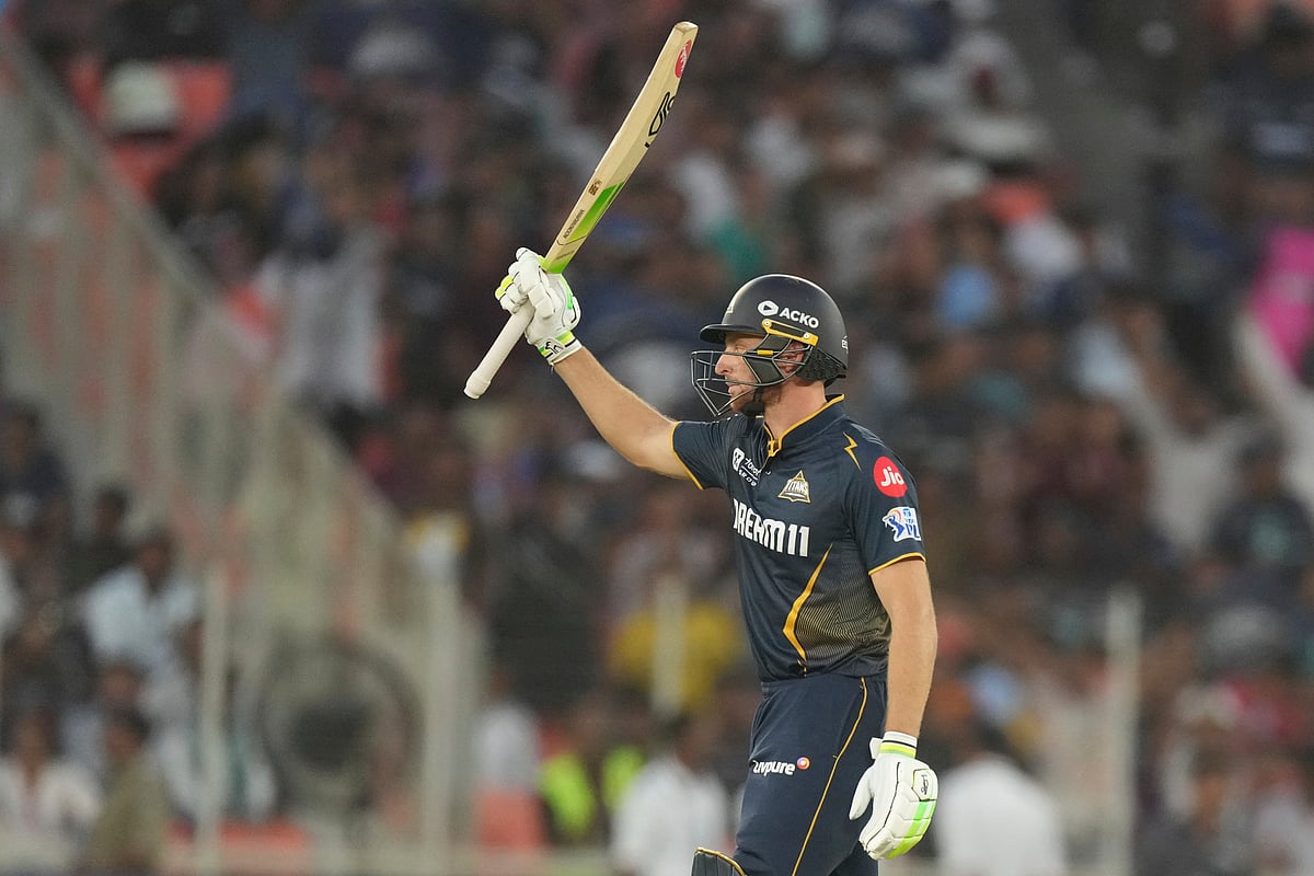 (AP Photo/Ajit Solanki)
 : Gujarat Titans' Jos Butler celebrates after scoring fifty runs during the Indian Premier League cricket match between Gujarat Titans and Delhi Capitals at Narendra Modi Stadium in Ahmedabad, India, Saturday, April 19, 2025. 

