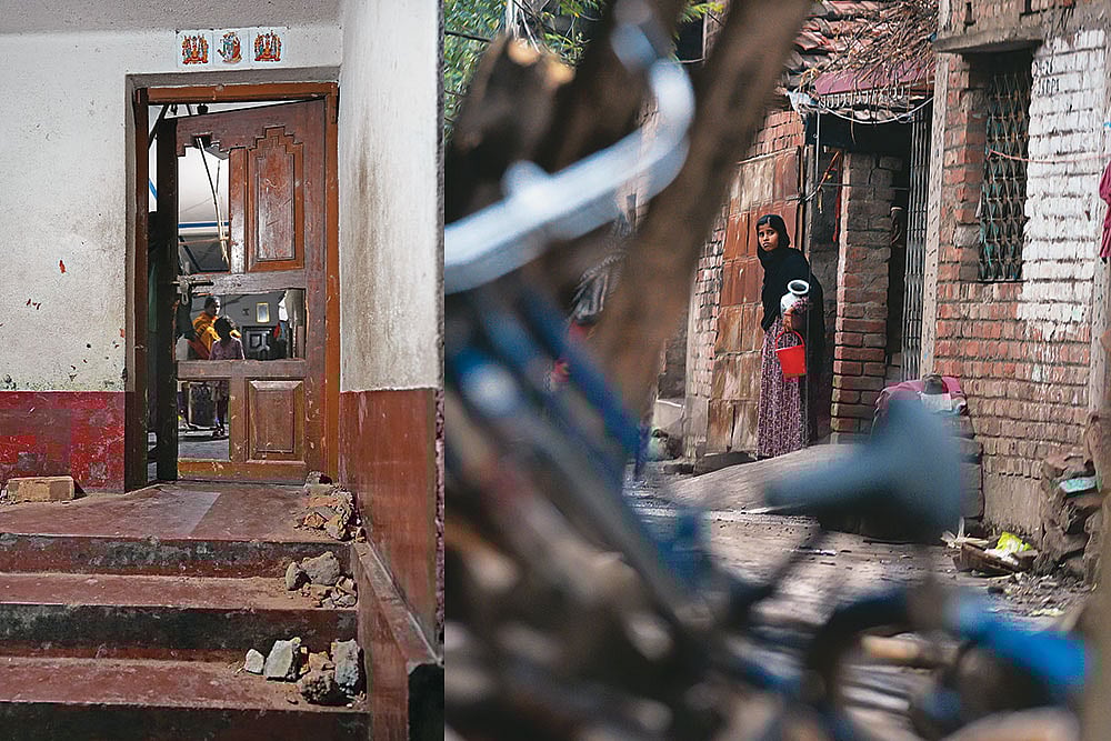 | Photo: Sandipan Chatterjee : Shaken and Scarred: (Left) House of Haro Gobinda and Chandas at Jafrabad village in Dhulian; 
(Right) A resident of Dighori Eidgaon village in Dhulian