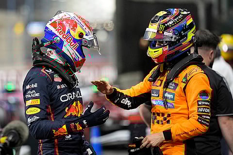 Saudi Arabian Grand Prix F1 Qualifying session: Max Verstappen  with Oscar Piastri
