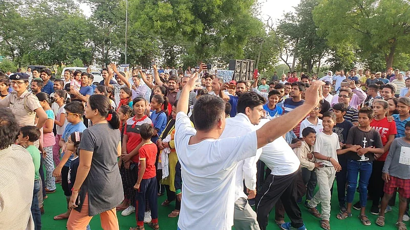 People gathered at a sports event in Haryana