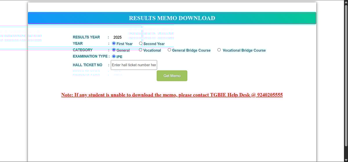 Screengrab from official website  : TS Inter Result 2025 Declared 