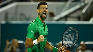 Novak Djokovic in action.