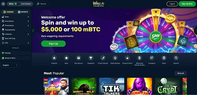 Winz.io homepage
