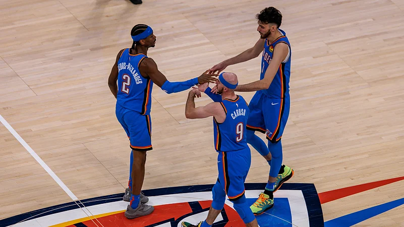 Shai Gilgeous-Alexander, Chet Holmgren and Alex Caruso Oklahoma City Thunder