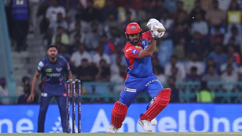 Delhi Capitals Karun Nair plays a shot during the IPL 2025 match. AP